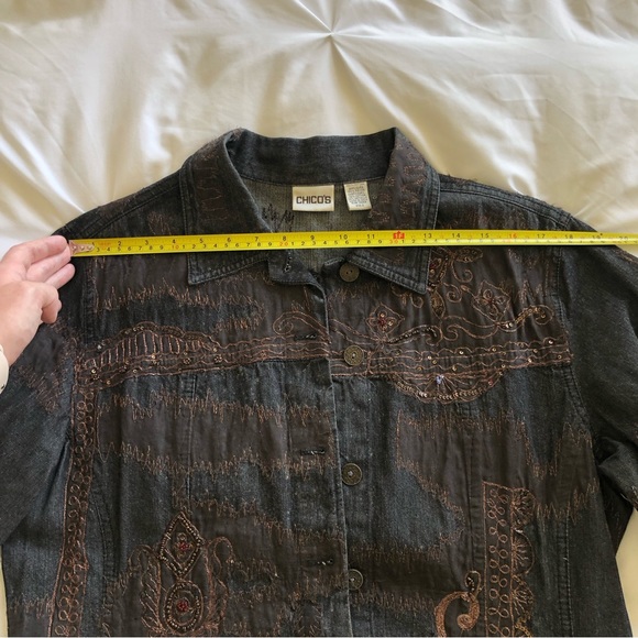 Chicos dark jean jacket with bronze stitching and bead detail - Picture 6 of 9